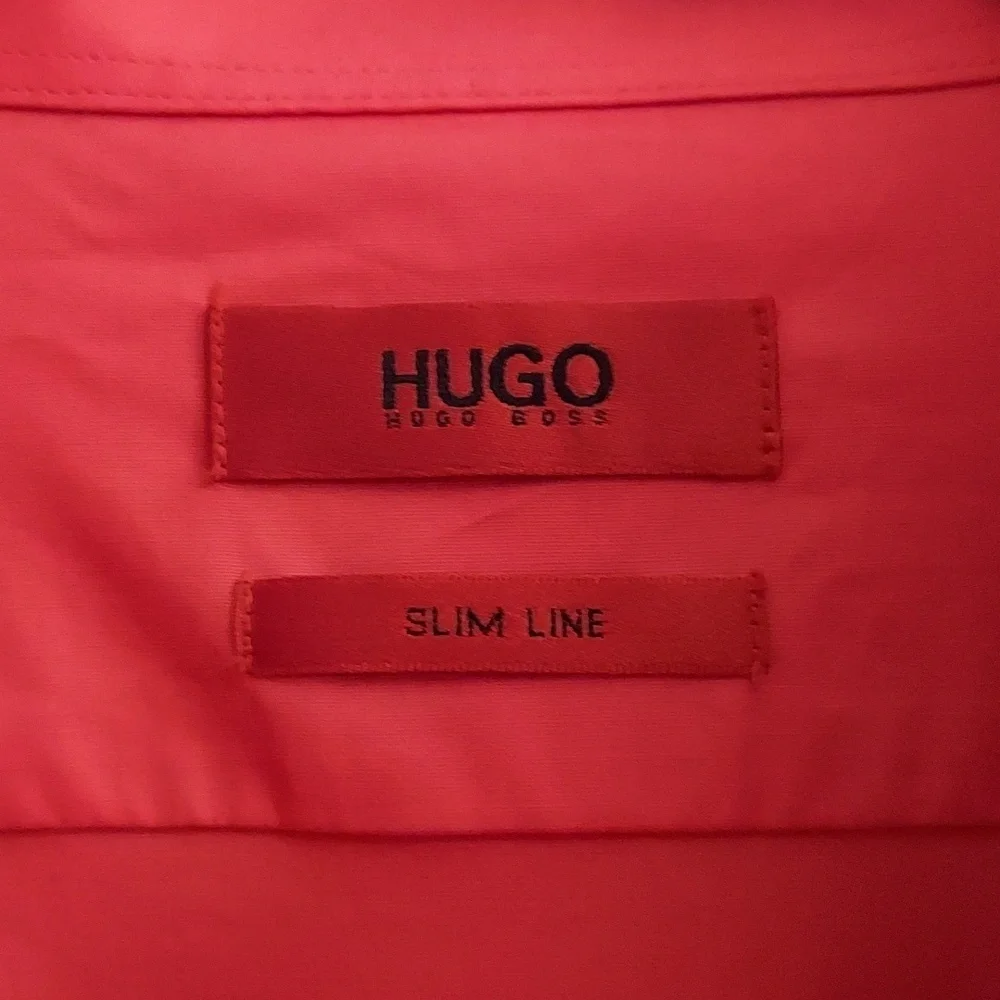 HUGO by Hugo Boss Slim Line Button Down Long Sleeve Coral Dress Shirt - Picture 2 of 12